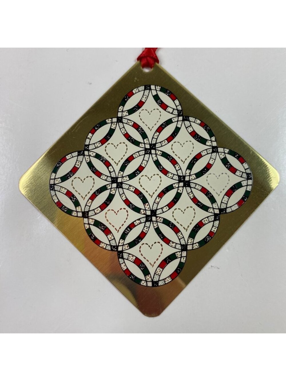 Country Charm 1990 Series Double Wedding Ring  3" Metal Quilt Block Ornament